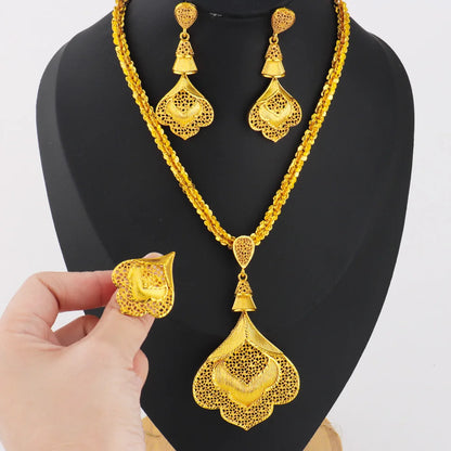 2026 Nigeria Classic Fashion Women Jewelry Sets Mystical Dubai Female Earrings Ring Flower Necklace For Party Wedding Easter Gif
