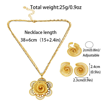 Gold Plated Star Shape Necklace Women's Earrings Ring Set Dubai Wedding Gold Jewelry 2 Piece Set Christmas Party Favor