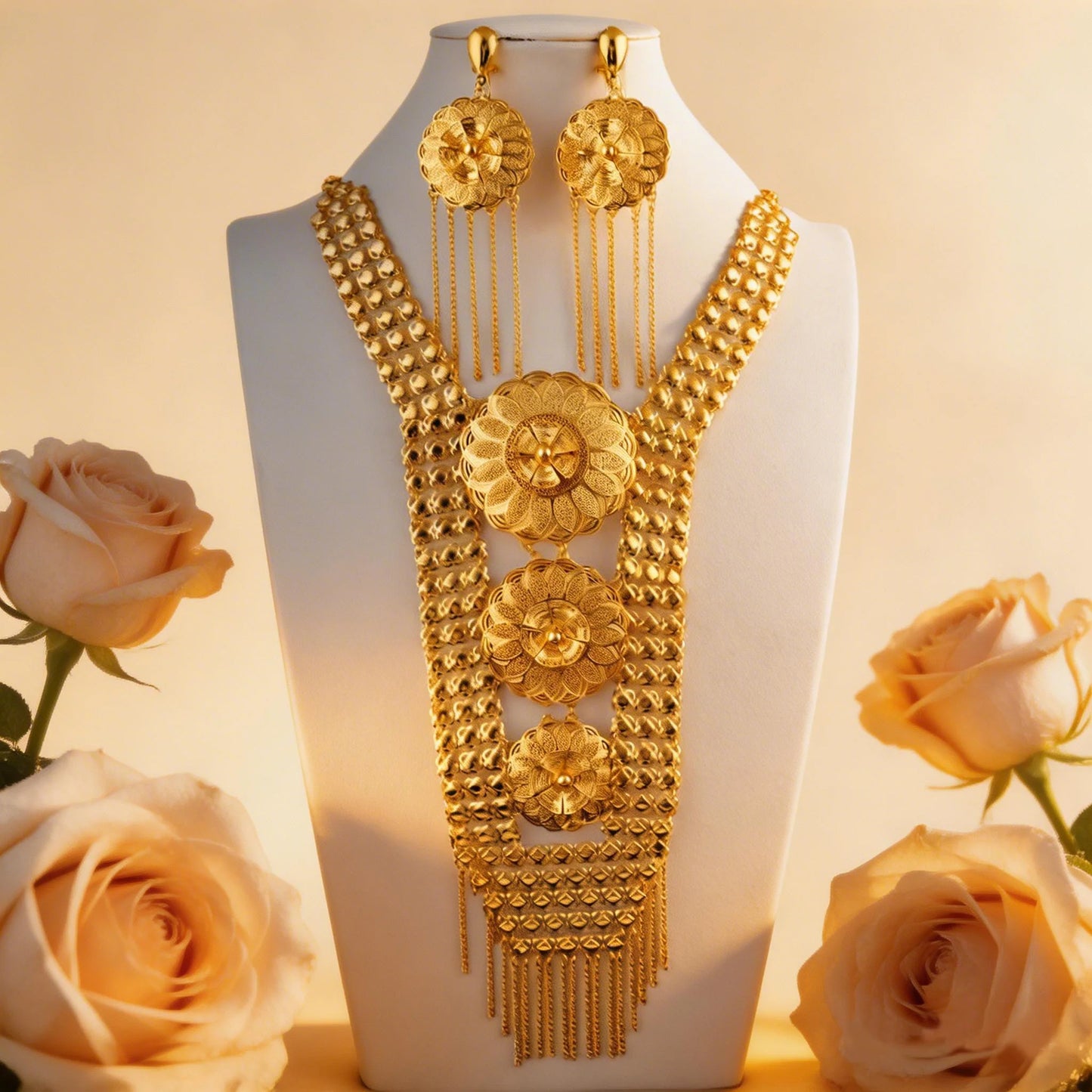 Dubai Nigerian Necklace and Earring Jewelry Set 2Pieces Exquisite Wedding Gift for Brides and Women and Girls