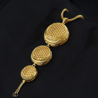 Dubai Stainless Steel Round Jewelry Set for Women Indian Bridal Costume Gold Plated Necklace Earrings Set For Wedding Party Gift