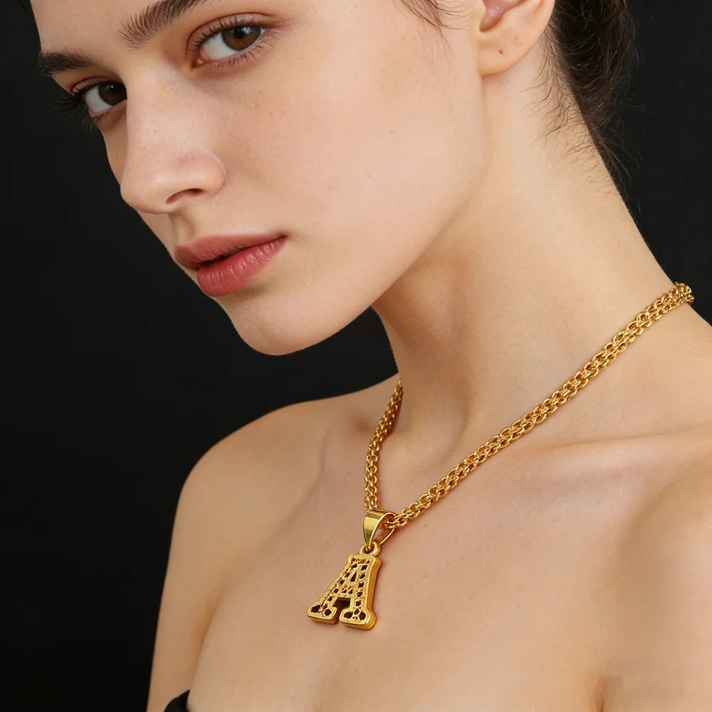 Fashion Gold Plated 26 Initial Letter Pendant A-Z Letters Necklaces English Letter Alphabet Figaro Chains Gold Color Jewelry