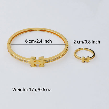 Handmade Golden Zircon Flower Bracelet with Sparkling Crystal Openwork Design Jewelry Set for Women Elegant Bangle Earring Acces