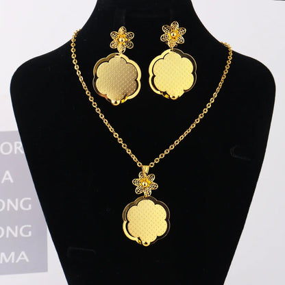 Luxury Delicate Gold Color Necklace and Earrings Set for Women France Nigeria Daily Lightweight Jewelry Gifts for Party Wedding
