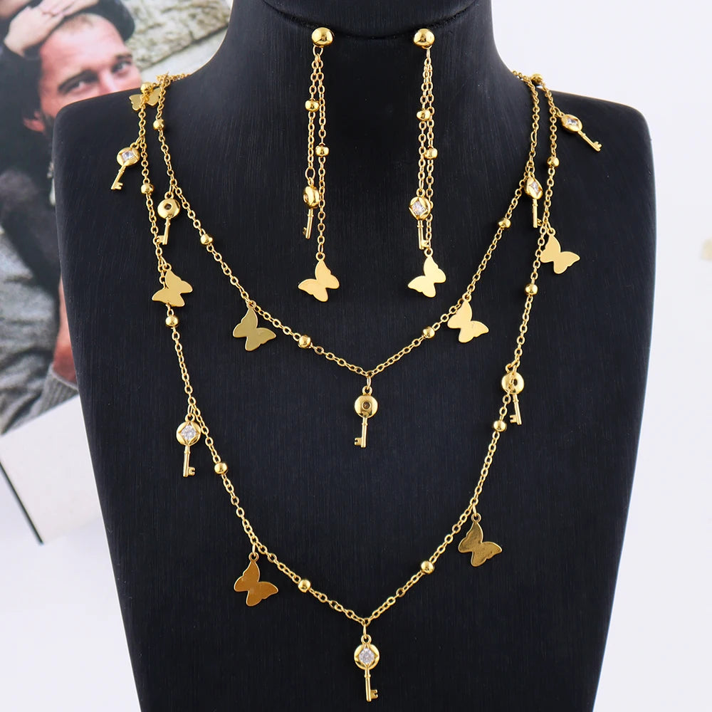 316L Stainless Steel Bohemian Butterfly Necklace Classic Many Small Ornaments Necklace for Women Beach Vacation Gift