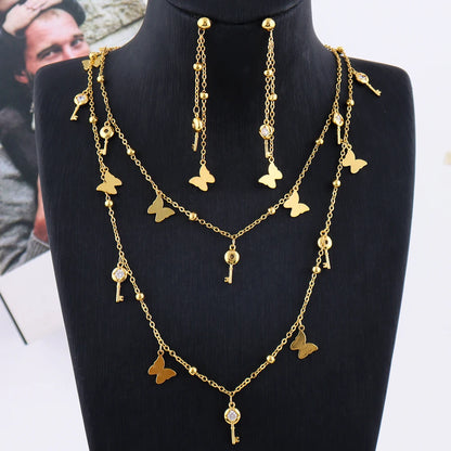 316L Stainless Steel Bohemian Butterfly Necklace Classic Many Small Ornaments Necklace for Women Beach Vacation Gift