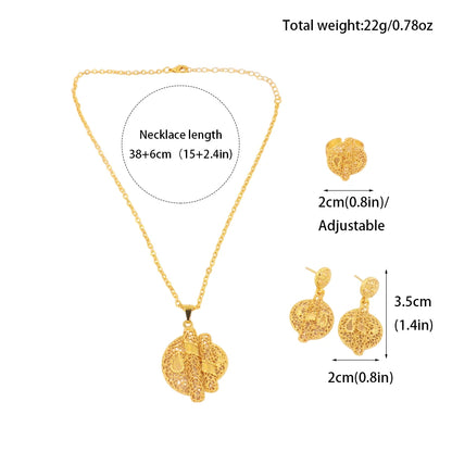YM Gold Color Complex Patterns Women Jewelry Set Mid East Dubai Earrings Ring Necklace Jewelry Wholesale Gift for Mother's Day