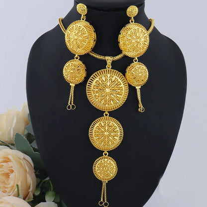 Luxury Plated Dubai Jewelry Set for Women – Indian Arabic Earring & Necklace Gift for Wedding Party, jewellery woman