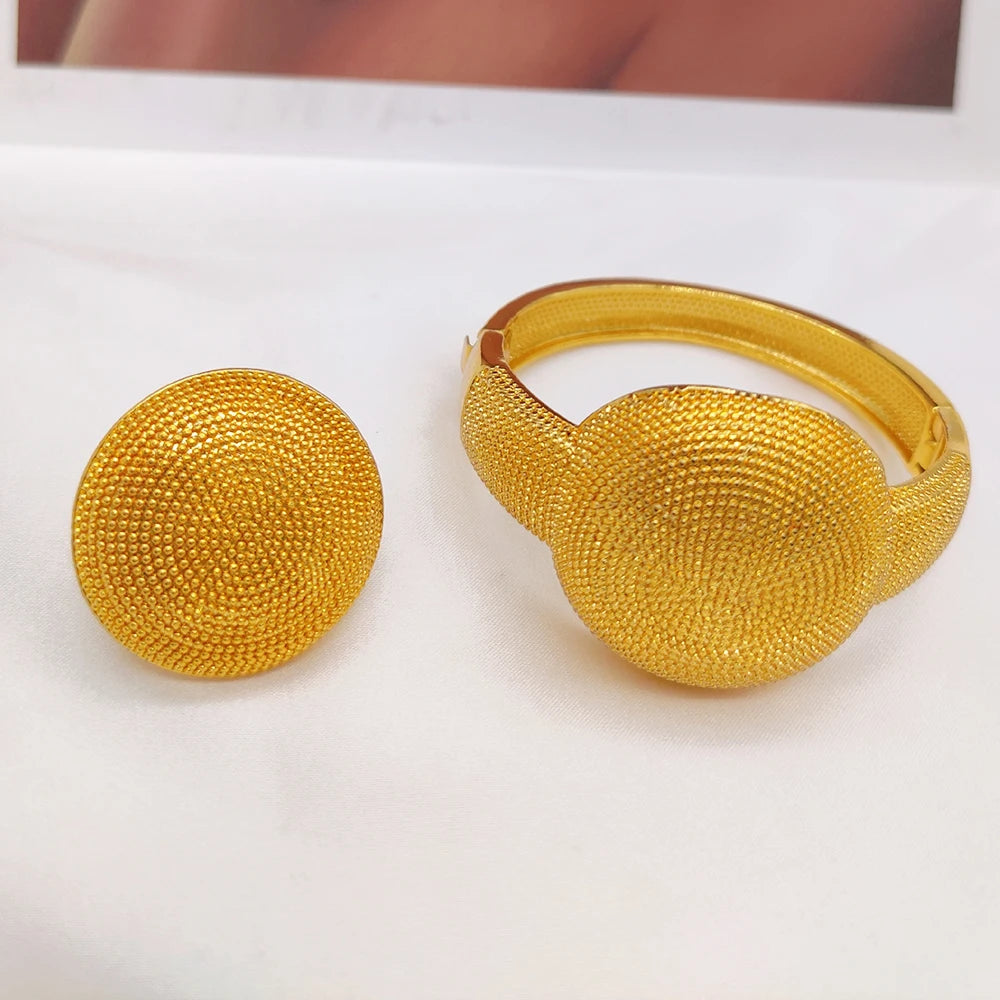 Luxury Gold Color Bangles Ring for Women African Charm Bracelets Wedding Jewellery Elegant Hand Jewelry Party Anniversary Gifts