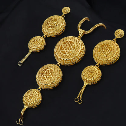 Indian Plated Floral Jewelry Set for Women, Stainless Steel Necklace & Earring Set for Wedding Party Gift