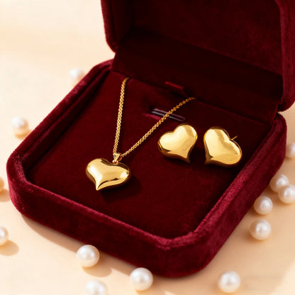 Gold-Tone Stainless Steel Minimalist Heart Jewelry Set for Women Chic Daily Wear Earrings Necklace Ring Combo Gift