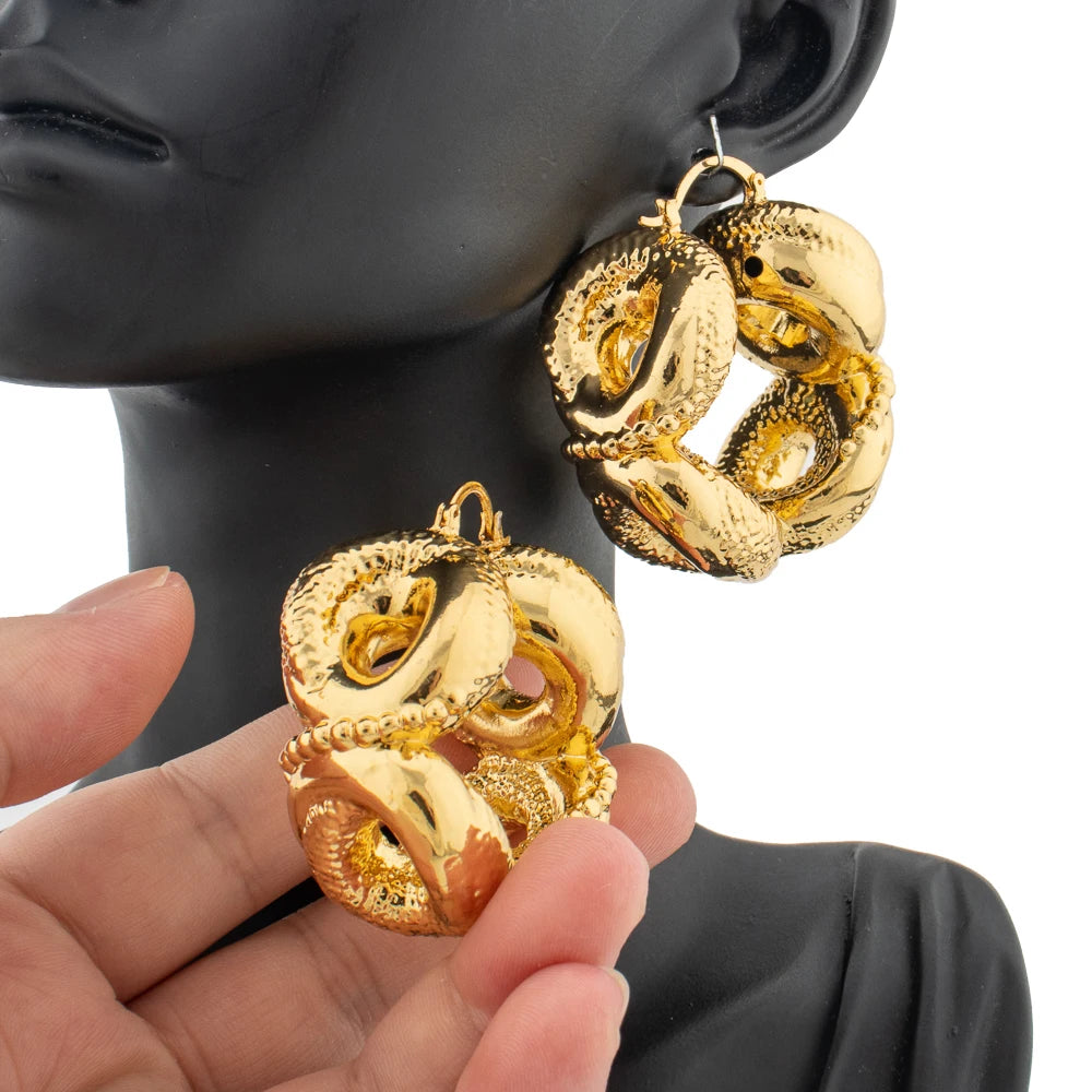 Round Big Drop Earrings For Women Girl Large Circle Geometric Dangle Jewellery Wedding Party Gift Gold Color Jewelry Accessories