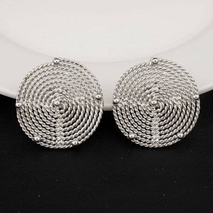 Large Round Earrings Collar Necklace Silver Color Bangle Ring Set for Women America Exaggerated Jewelry Set For Party Dressing