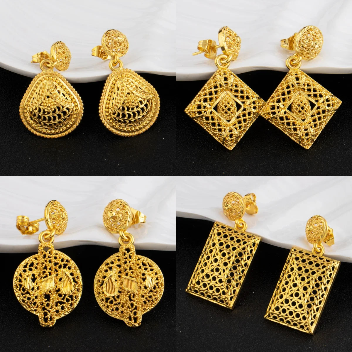 Mid East plated 3pcs Jewelry Set For Women India Dubai Jewelry Geometry Earrings Necklace Ring Set Apply for Party Wedding