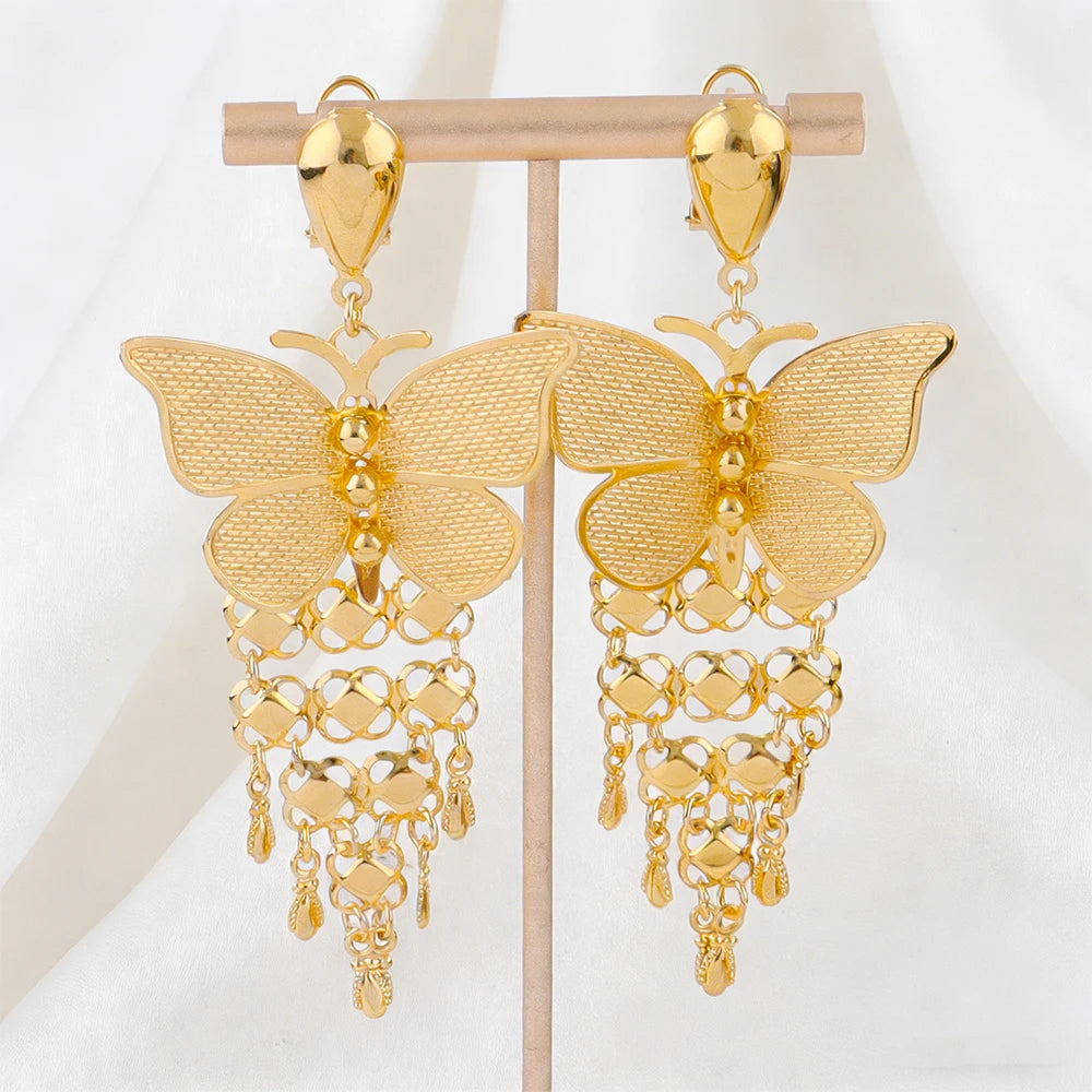 New Indian Gold color Long Necklace Set Nigerian Party Bride Wedding Luxury Dubai Earrings Jewelry Women's Valentine's Day Gift