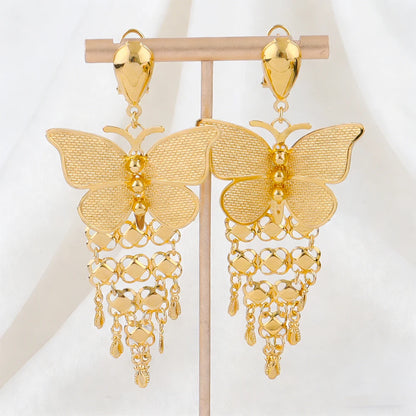 New Indian Gold color Long Necklace Set Nigerian Party Bride Wedding Luxury Dubai Earrings Jewelry Women's Valentine's Day Gift