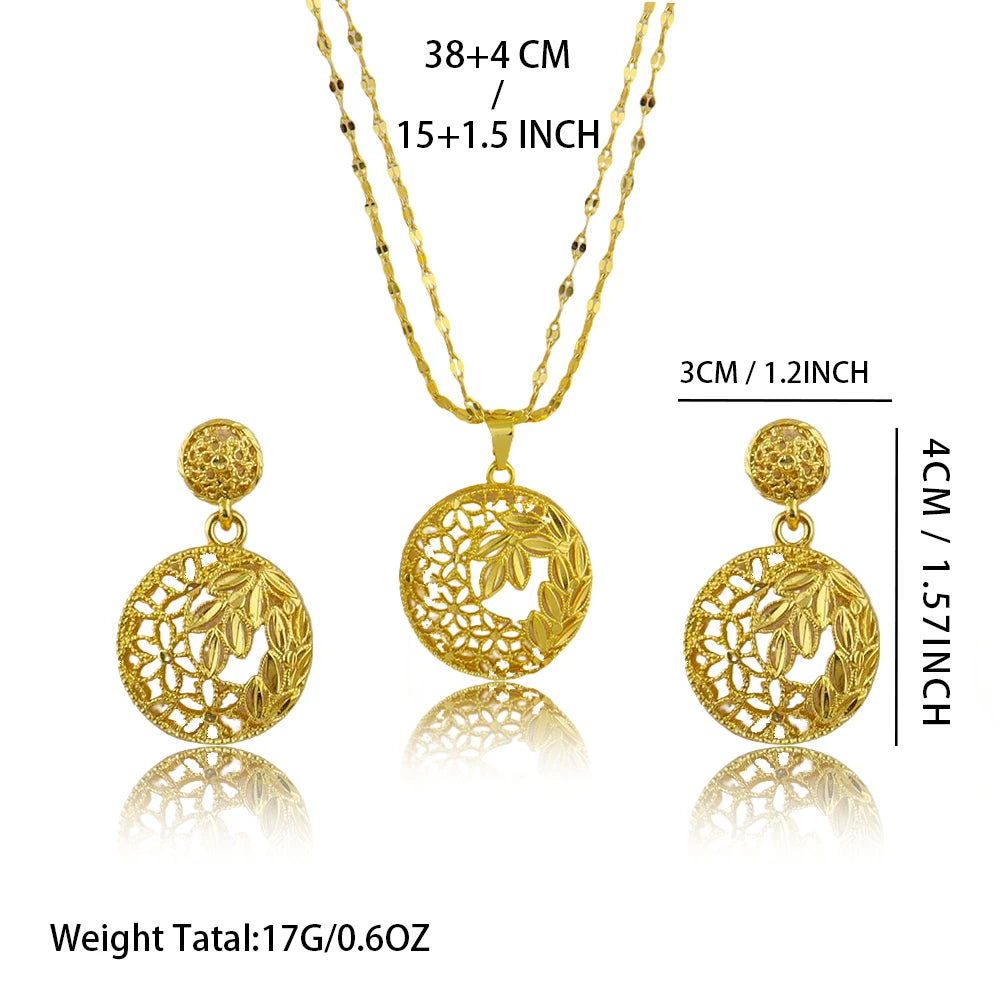 Dubai Ball 24k Gold Plated Jewelry Sets for Women Indian Bridal Costume Zinc Alloy Necklace Earrings Sets Wedding Party Gifts