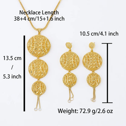 Dubai Gold Color Jewelry Set For Woman Bridal Spain Gold Plated Chain Necklace Charms Earrings Jewellery Set for Party Gift