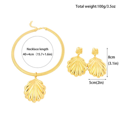 18K Gold Mid-East Shell Earrings & Necklace Set for Women, Summer Wedding Jewelry Gift, Fashion Jewelry Women Set Wholesale