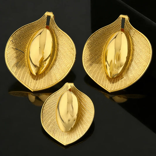 Brazil Gilding 2Pcs Calla Lily Jewelry Set Elliptical Pistil Earrings Trendy Ring Anniversary Day Party  Valentine's Day Gift