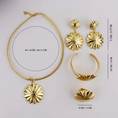 New Trendy Luxury Earrings Necklace Ring Bangle For Women Sun Shape Jewelry Sets For  Wedding Party Dubai Bridal Banquet Gift