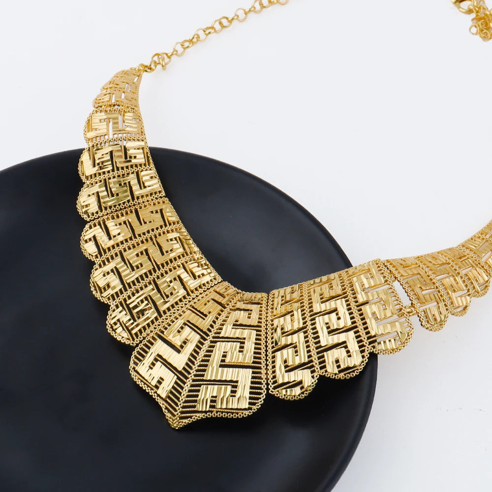 luxury gold plated necklace earrings bracelet ring set women 18k gold plated dubai jewelry set for Exquisite gifts