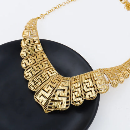 luxury gold plated necklace earrings bracelet ring set women 18k gold plated dubai jewelry set for Exquisite gifts