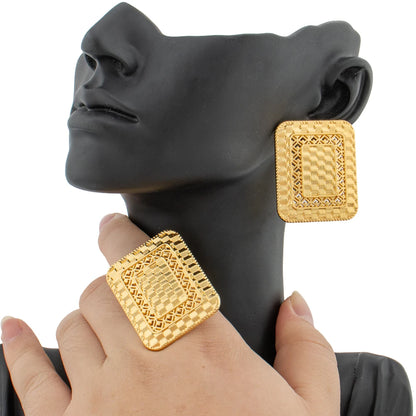 Luxury Gold Color Jewelry Set for Party African Square Design Earrings and Necklace Weddings Bride Jewellery Accessories Gifts