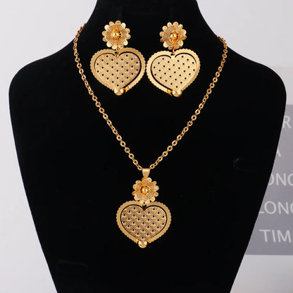 Good Luck & fortune Round Gourd Pendant Set For Women Necklace Earring Nigerian Gold Plated Jewellery Dubai Wedding Bridal Gift