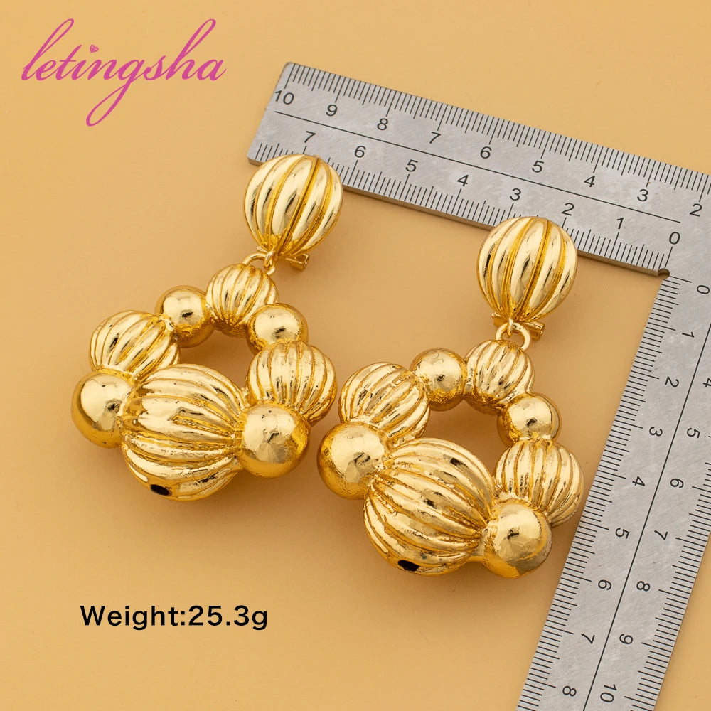 African Nigeria Gold Color Large Drop Earrings Copper Bohemia Fashion Earrings Style For Women High Quality Classic Ear Jewelry