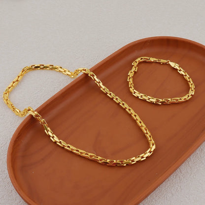 Steel Chain Necklace & Bracelet Set, Trendy Gold-Tone Metal Collar Jewelry for Women, Gift-Ready Bijoux
