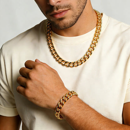 Classic Cuban Chain Set Necklace and Bracelet 2Pieces Set for Men and Women Suitable for Any Occasion