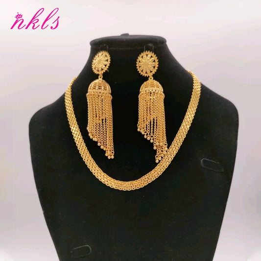Dubai Stud Earring Set & Italy Chain Necklace, Classic Copper Jewelry for Women Daily Party Anniversary Gift Jewellery