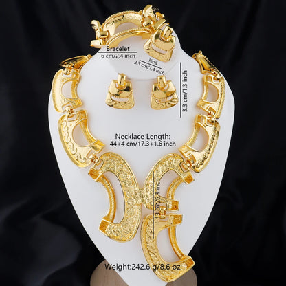 New Exaggerate Jewelry Set Dubai Gold Color Big Necklace Earrings Bracelet Ring Sets Bridal 24k Gold Plated Jewellery Gifts