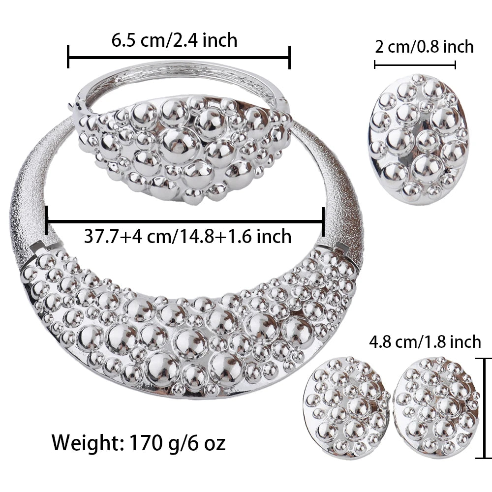 Dubai Gold Silver Plated Jewelry Set Luxury Women Original Necklace Earrings Pearl Bracelet Ring Bridal Wedding Party Gift