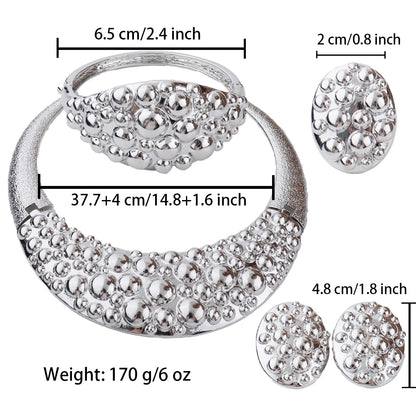 Dubai Gold Silver Plated Jewelry Set Luxury Women Original Necklace Earrings Pearl Bracelet Ring Bridal Wedding Party Gift
