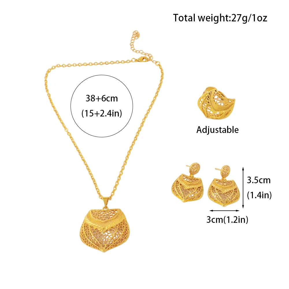Dubai Gold-Plated Bridal Jewelry Set for Women – Indian Costume Necklace Earrings, Nigerian Wedding Party Gift, Luxury Statemen