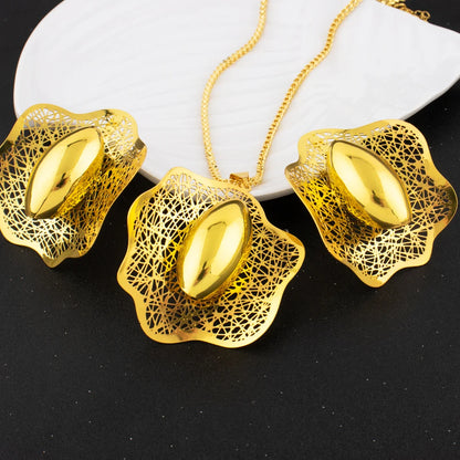 Dubai 24k Gold Plated Jewelry Sets for Women Indian Bridal Costume Necklace Earrings SetNigerian Wedding Party Gifts Wholesalers