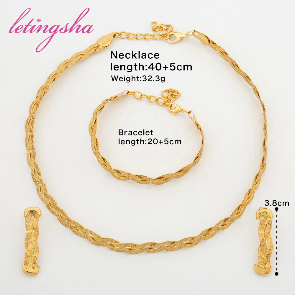 African Women Necklace Earrings Bracelet Ring Set Dubai Gold Plated Fashion Jewelry Nigeria Bride Jewellery Wedding Party Gifts