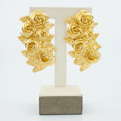 Dubai Gold Plated Jewelry Set Exaggerate Rose Pendant and Earrings Large Necklace Weddings Bridal Jewelry Set Gifts for Women