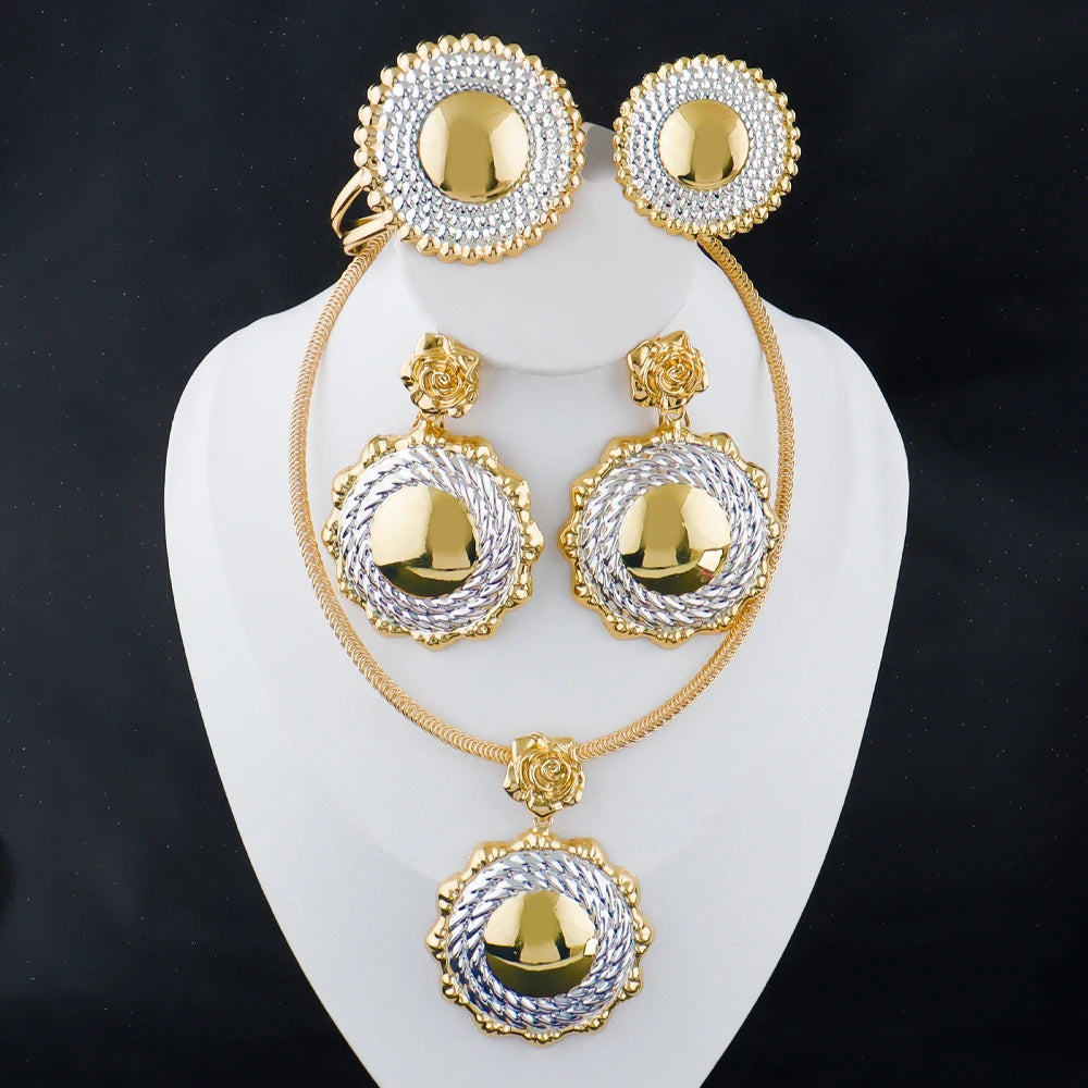 Dubai Luxury Jewelry Sets Women Gold Color Necklaces Bracelets Earrings and Rings Party Favors Indian Jewelry