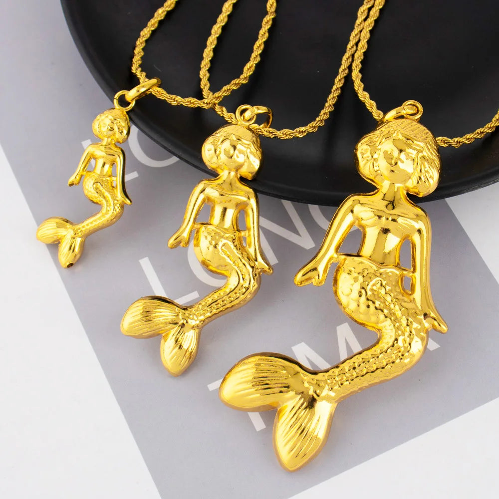 Fashion Mermaid Key Pendant for Women Necklaces Copper Gold Plated Jewelry Accessories Making Component Wholesale