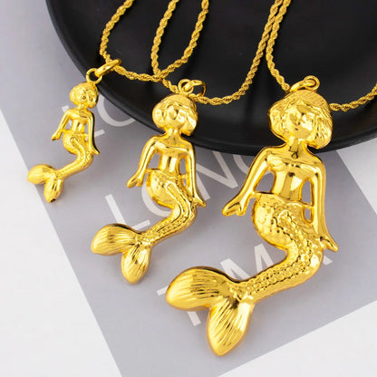 Fashion Mermaid Key Pendant for Women Necklaces Copper Gold Plated Jewelry Accessories Making Component Wholesale