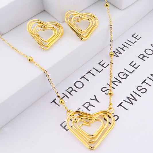 Heart Hollow Earrings & Necklace Set for Women, France Trendy Gift for Party Wedding, Exquisite Jewelry Women Set