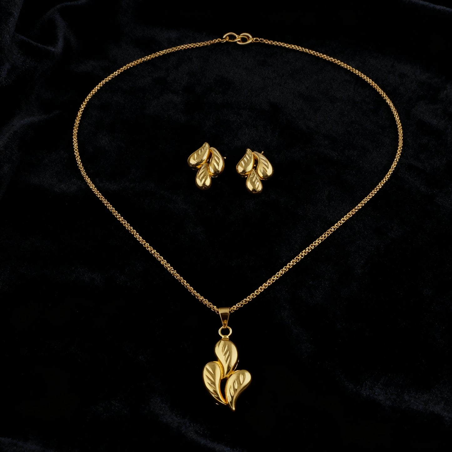 Gold Color Three-layers Water Drop Teardrops Pendants Necklace Earrings Set for Women  Wedding Banquet  Jewelry Accessories Gift