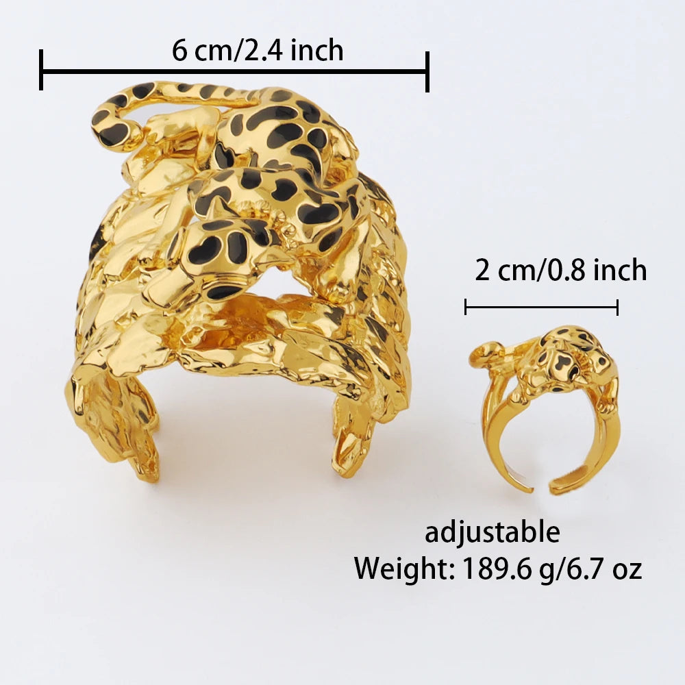 New arm cuff jewelry dubai Black leopard Bracelets ring Jewelry set Gothic Creative Fashion Party Gifts Wholesale
