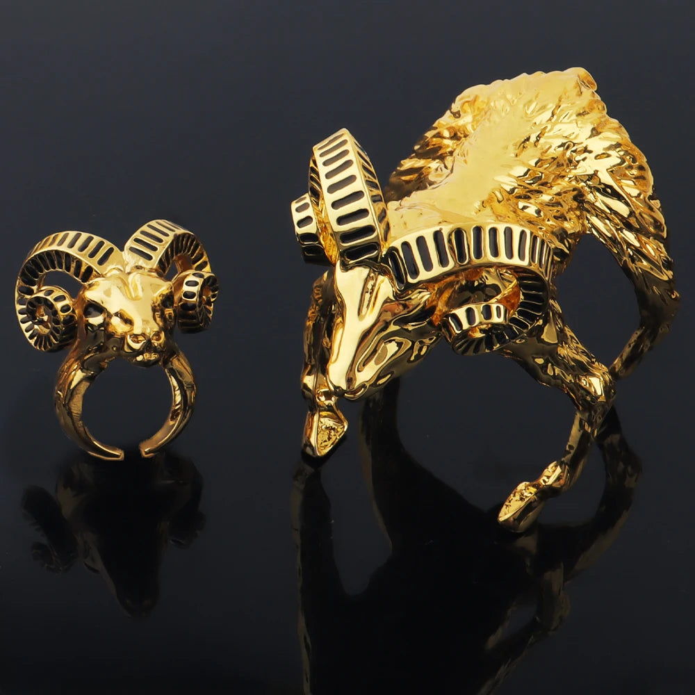 Punk Retro Sheep Head Bangles ring for women  jewelry set 24k gold bangles Gothic Creative Fashion Rings Accessories Party Gifts