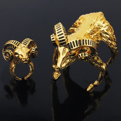 Punk Retro Sheep Head Bangles ring for women  jewelry set 24k gold bangles Gothic Creative Fashion Rings Accessories Party Gifts