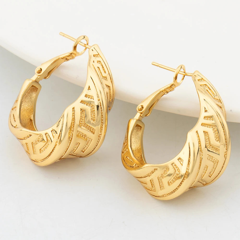 YM 4PCS Jewelry Set Copper Gold Color Earrings Pendent Necklace For Women Cuff Bangles Adjustable Ring Trendy Wedding Party Gift - YUEMING JEWELRY