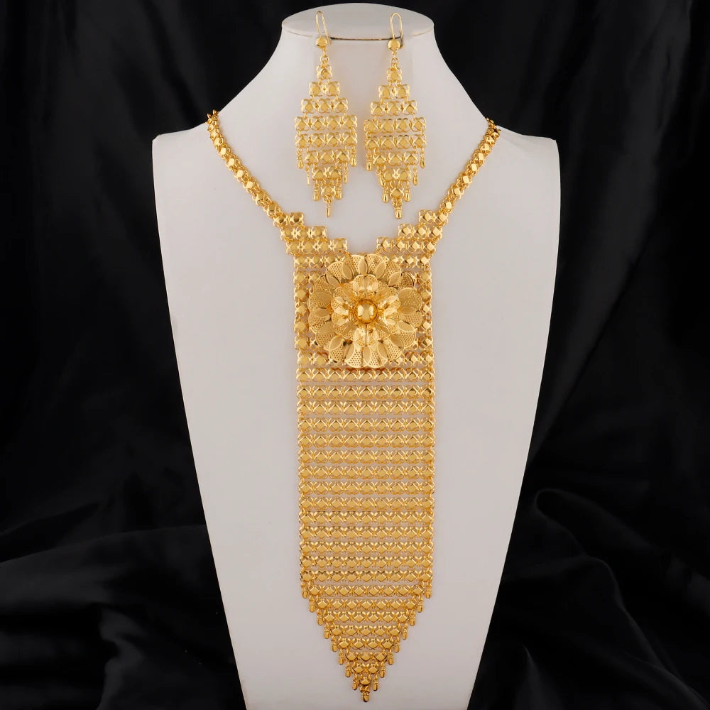 Dubai Necklace and Earrings Set Statement Design for Brides Wedding Attire Bridesmaids' Gifts, and Women's Jewelry Set