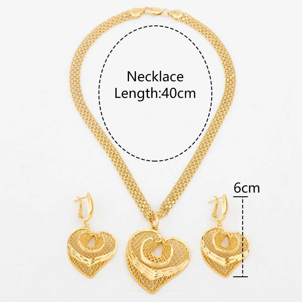 YM Gold Color Jewelry Set for Women African Flower Shape Dubai Copper Earrings Necklace Round Hollow Pendant Jewelry Accessories